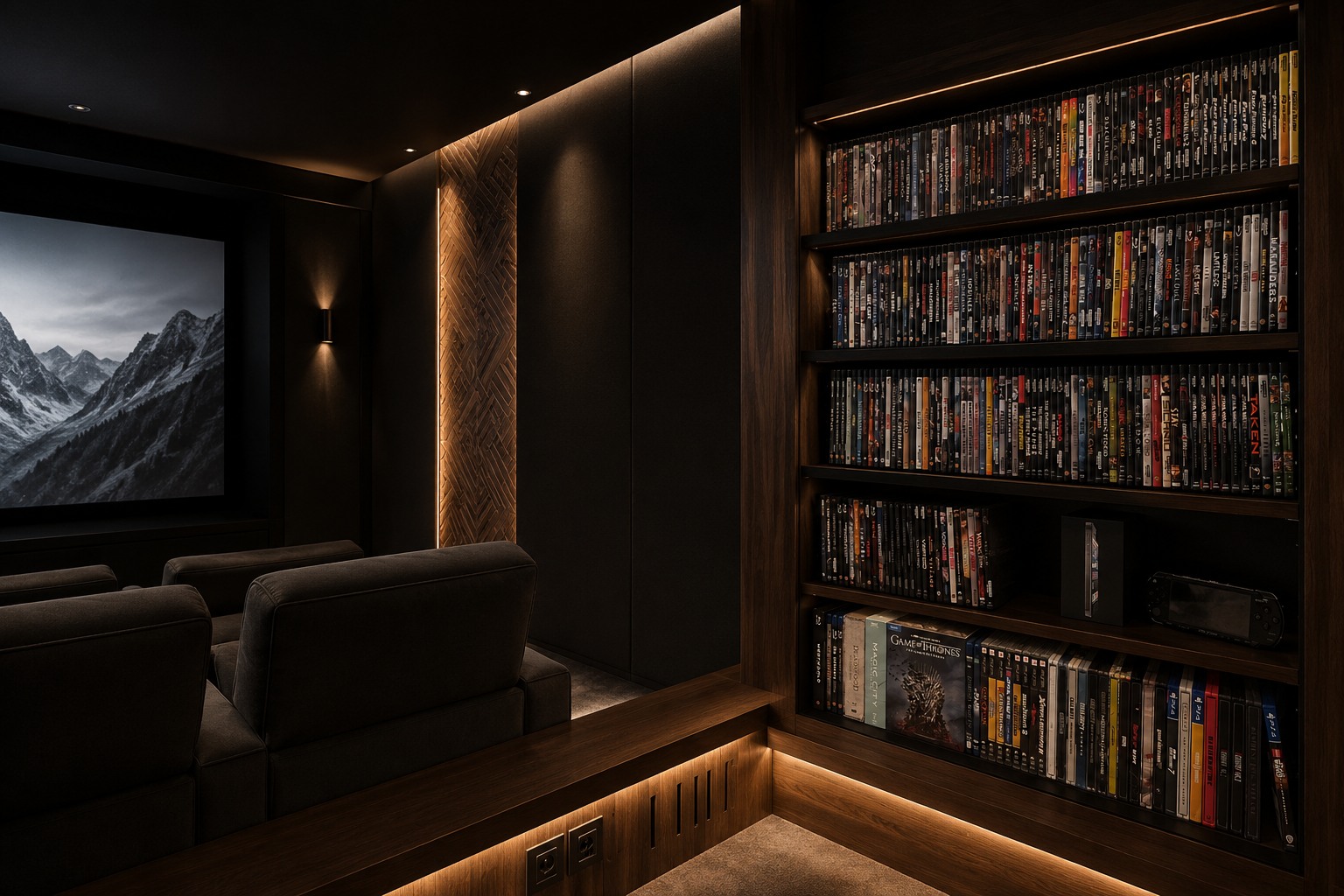 Biblioteka filmowa zintegrowana z prywatną salą kinową